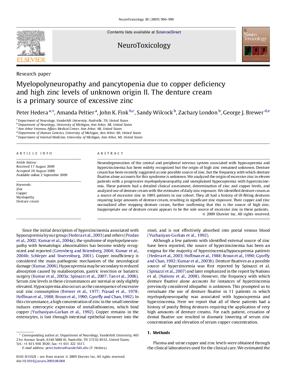 عکس صفحه اول مقاله: Myelopolyneuropathy and pancytopenia due to copper deficiency and high zinc levels of unknown origin II. The denture cream is a primary source of excessive zinc Myelopolyneuropathy and pancytopenia due to copper deficiency and high zinc levels of unknown origin II. The denture cream is a primary source of excessive zinc