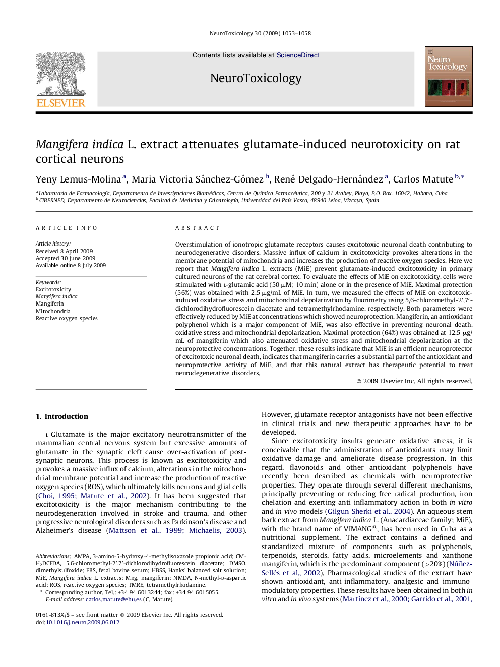 عکس صفحه اول مقاله: Mangifera indica L. extract attenuates glutamate-induced neurotoxicity on rat cortical neurons Mangifera indica L. extract attenuates glutamate-induced neurotoxicity on rat cortical neurons