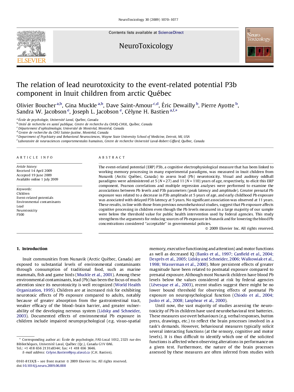 The relation of lead neurotoxicity to the event-related potential P3b component in Inuit children from arctic Québec