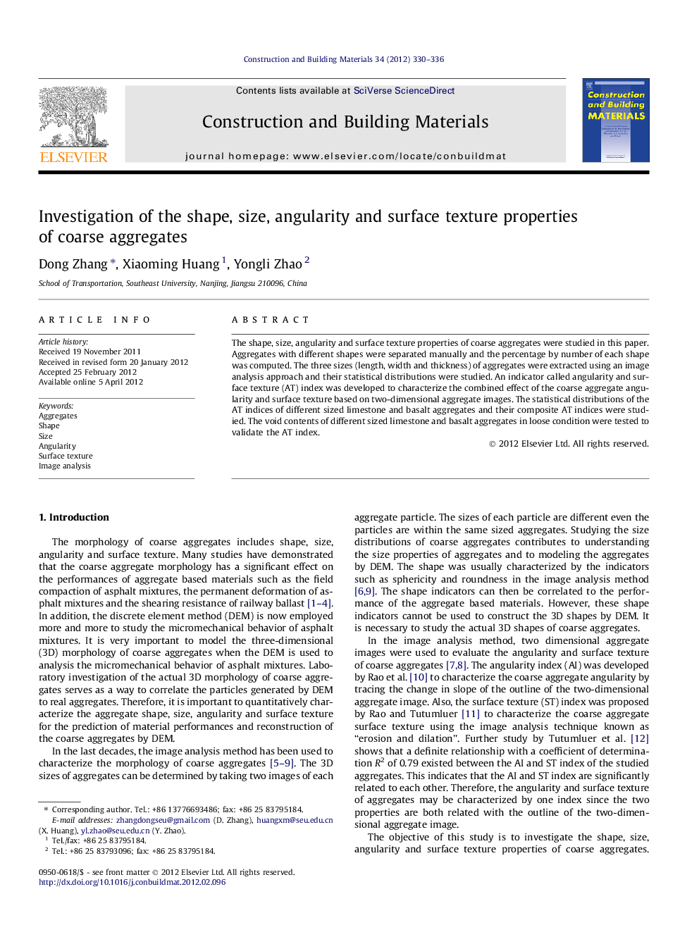 Investigation of the shape, size, angularity and surface texture properties of coarse aggregates