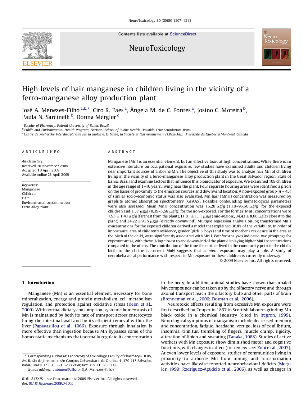 High levels of hair manganese in children living in the vicinity of a ferro-manganese alloy production plant