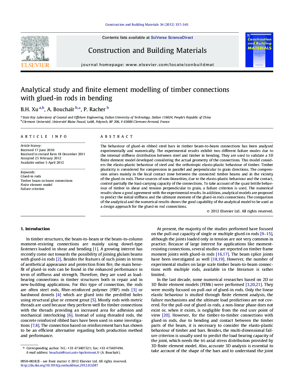 Analytical study and finite element modelling of timber connections with glued-in rods in bending