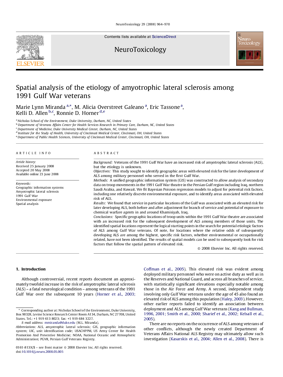 Spatial analysis of the etiology of amyotrophic lateral sclerosis among 1991 Gulf War veterans