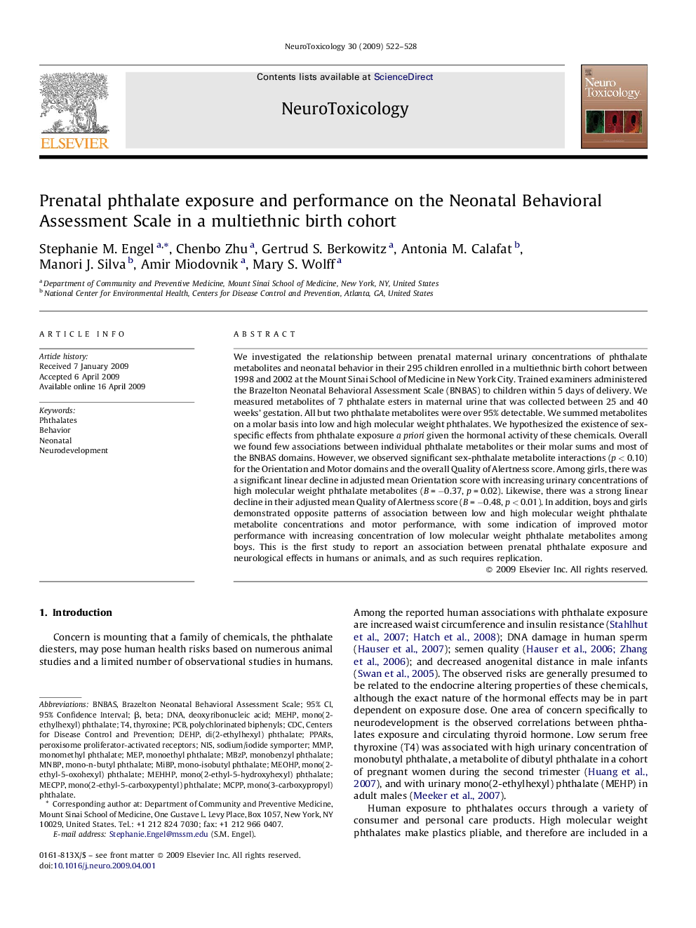 Prenatal phthalate exposure and performance on the Neonatal Behavioral Assessment Scale in a multiethnic birth cohort