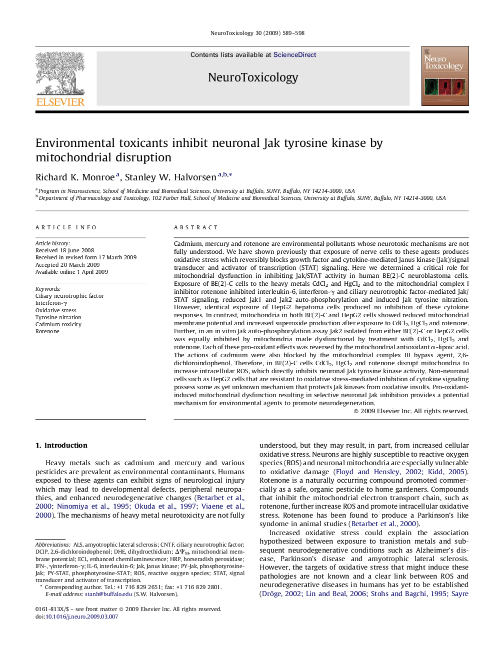 Environmental toxicants inhibit neuronal Jak tyrosine kinase by mitochondrial disruption