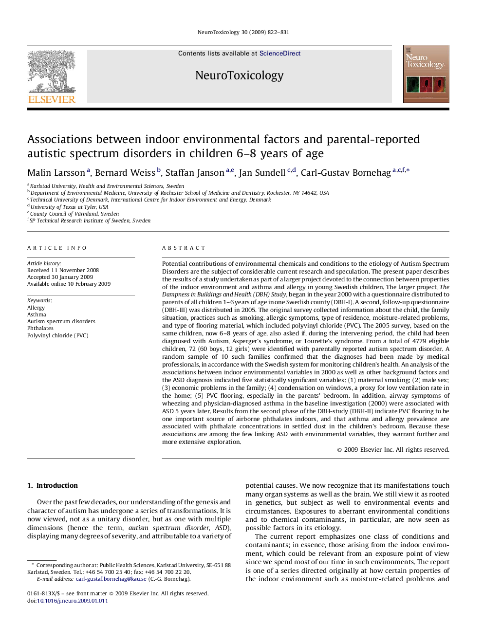 Associations between indoor environmental factors and parental-reported autistic spectrum disorders in children 6–8 years of age