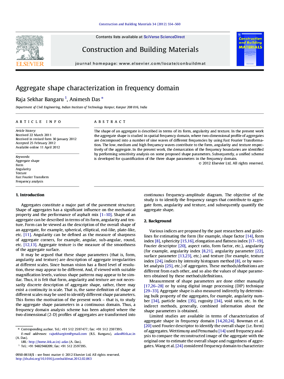 Aggregate shape characterization in frequency domain