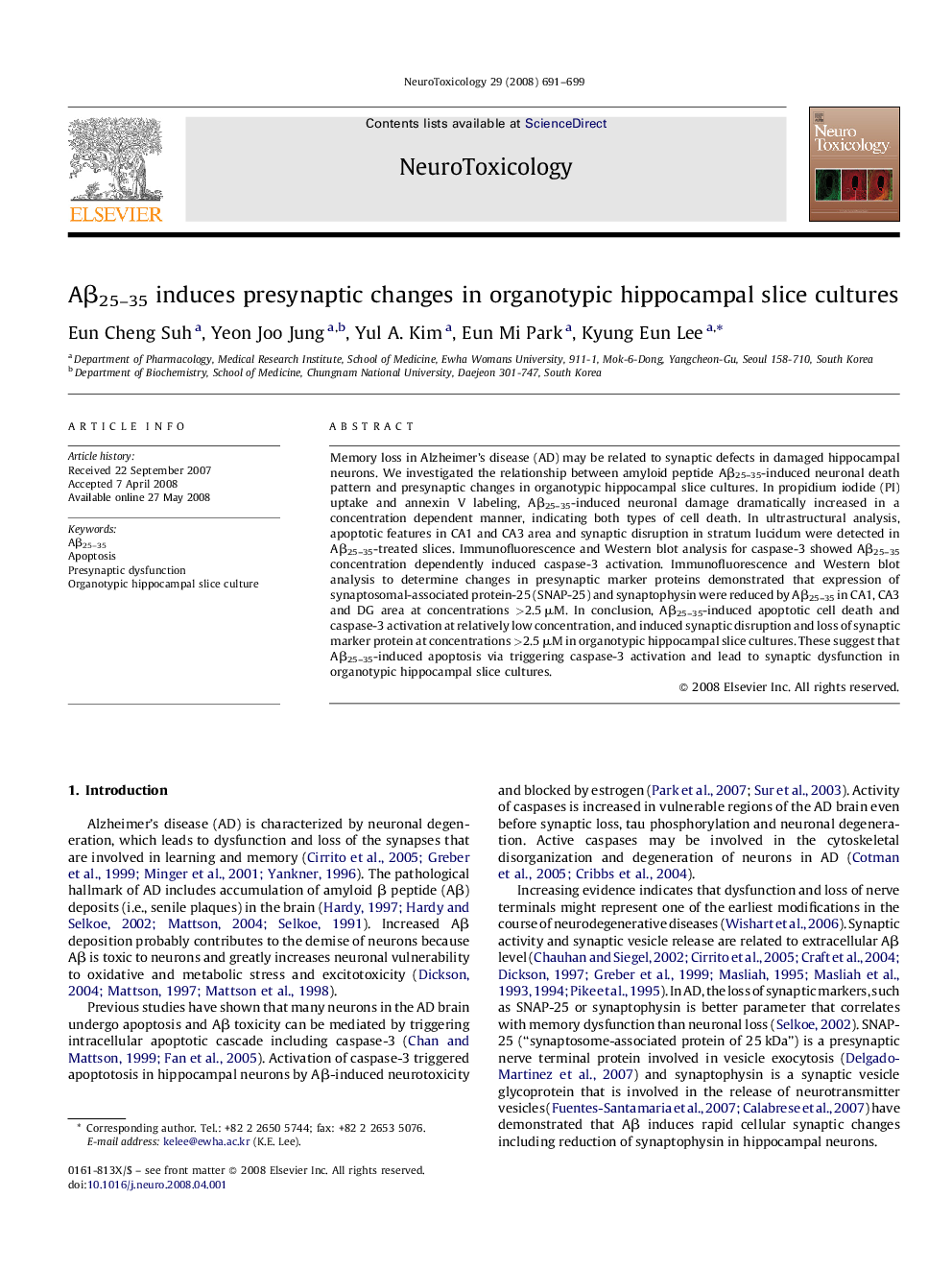 Aβ25–35 induces presynaptic changes in organotypic hippocampal slice cultures