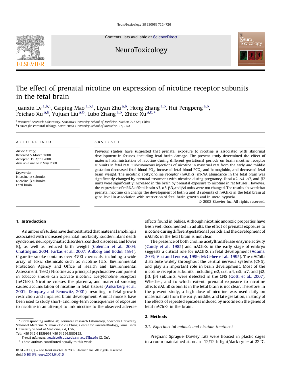 عکس صفحه اول مقاله: The effect of prenatal nicotine on expression of nicotine receptor subunits in the fetal brain The effect of prenatal nicotine on expression of nicotine receptor subunits in the fetal brain