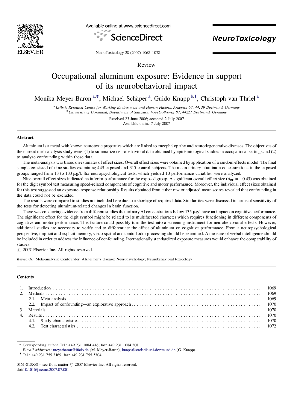 Occupational aluminum exposure: Evidence in support of its neurobehavioral impact