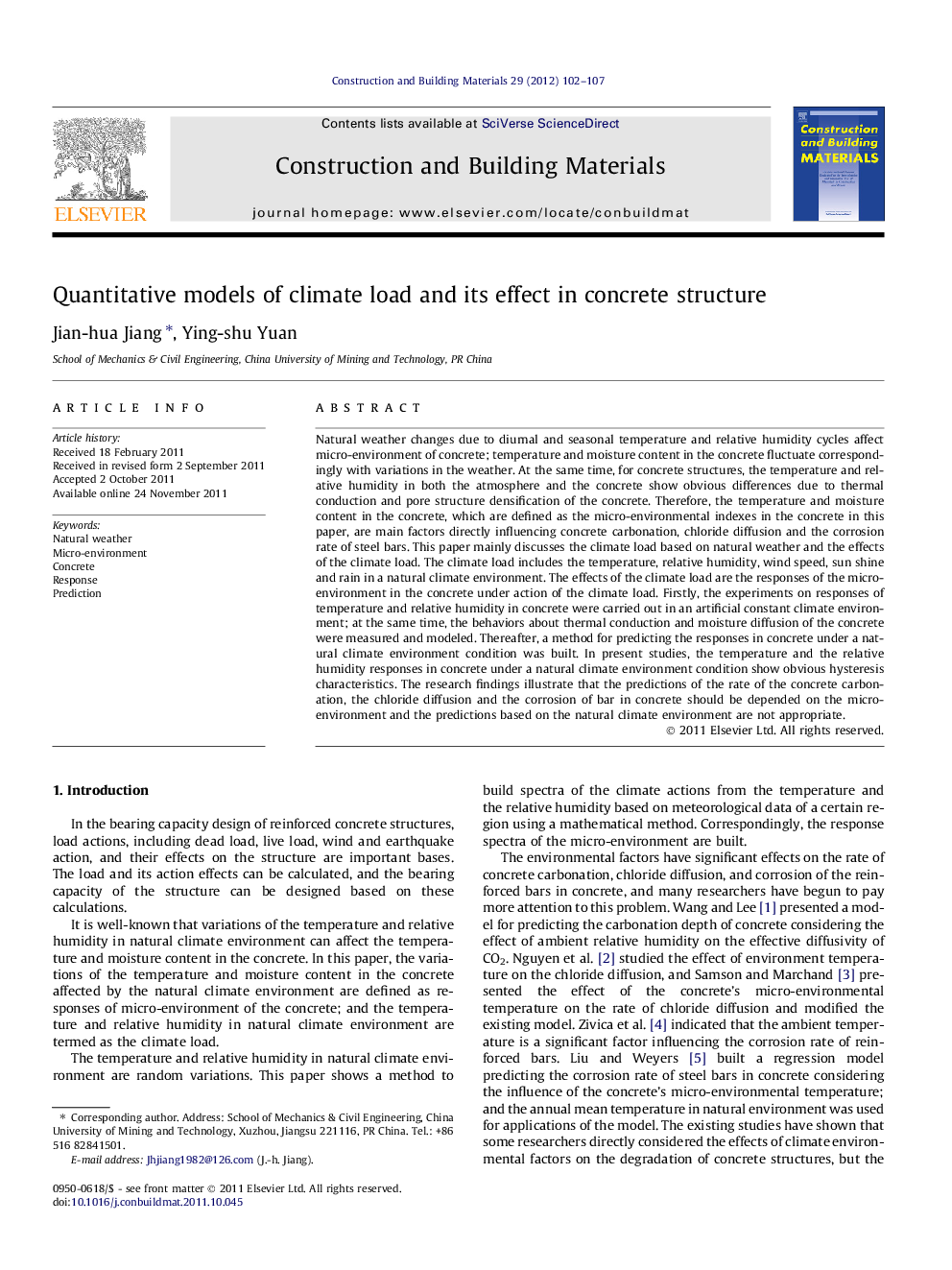 Quantitative models of climate load and its effect in concrete structure