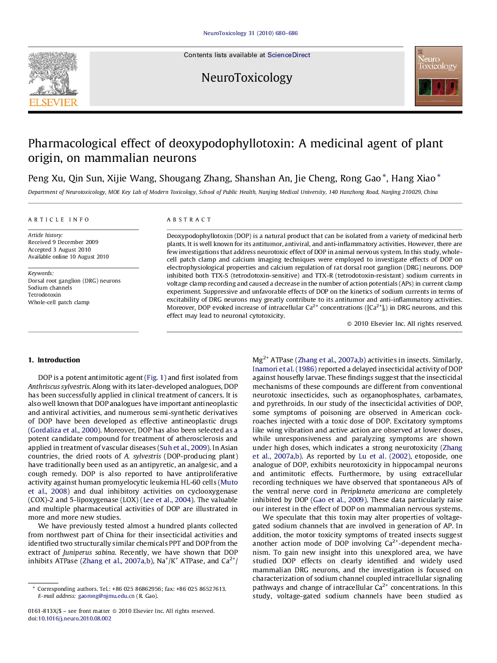 Pharmacological effect of deoxypodophyllotoxin: A medicinal agent of plant origin, on mammalian neurons