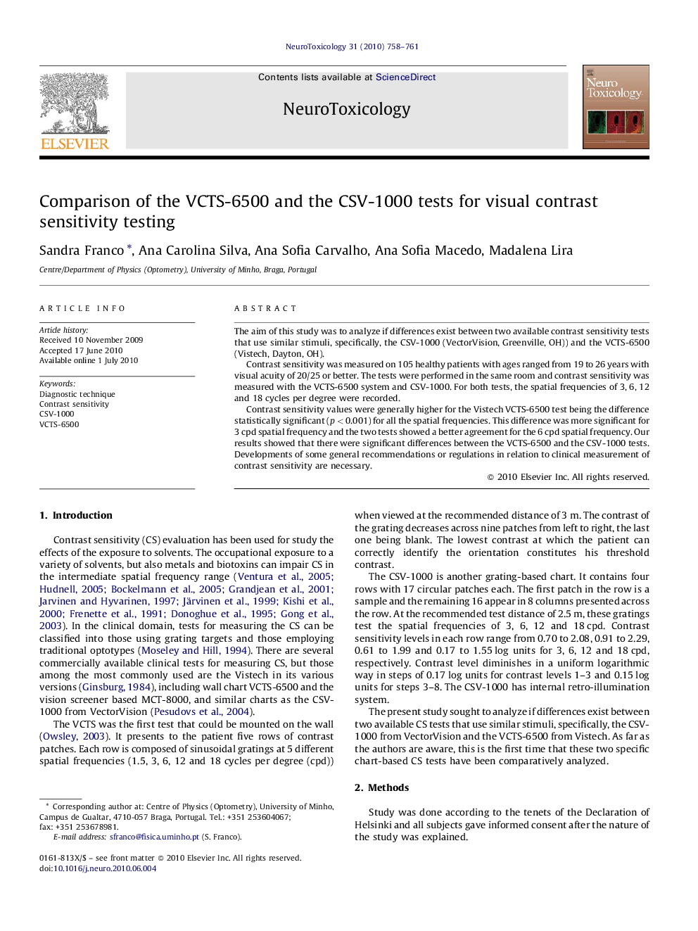 Comparison of the VCTS-6500 and the CSV-1000 tests for visual contrast sensitivity testing