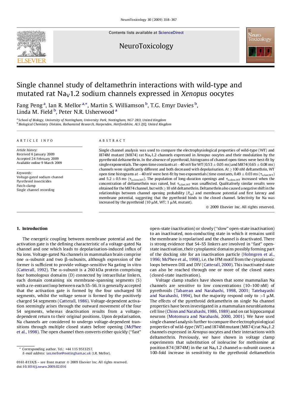 Single channel study of deltamethrin interactions with wild-type and mutated rat NaV1.2 sodium channels expressed in Xenopus oocytes