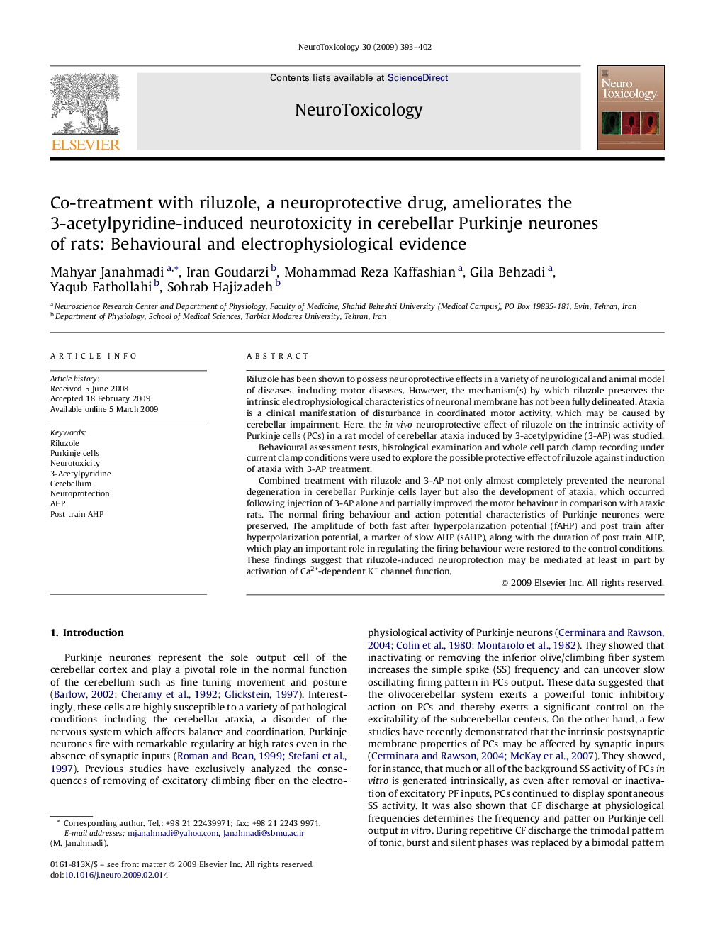 Co-treatment with riluzole, a neuroprotective drug, ameliorates the 3-acetylpyridine-induced neurotoxicity in cerebellar Purkinje neurones of rats: Behavioural and electrophysiological evidence