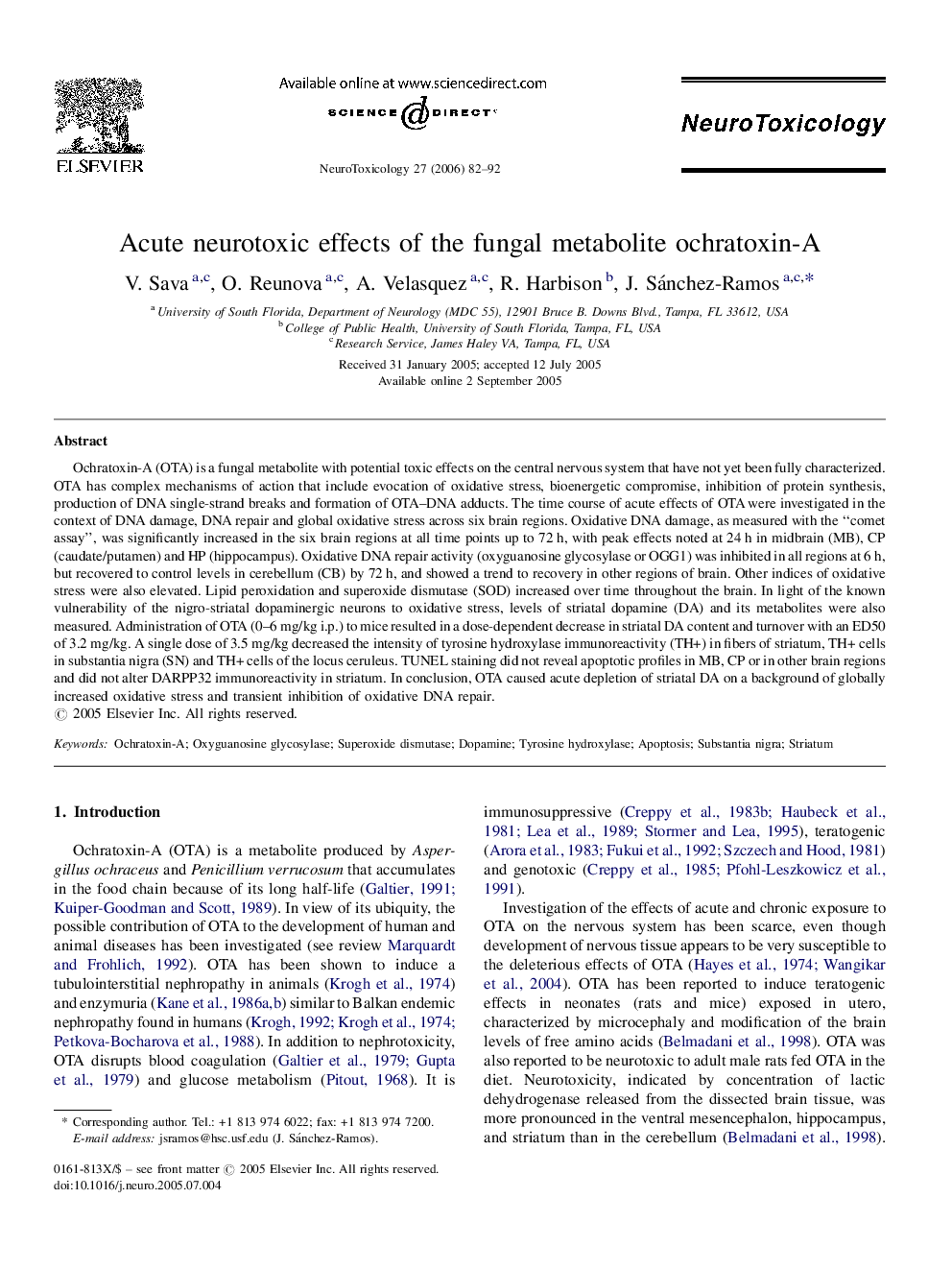 Acute neurotoxic effects of the fungal metabolite ochratoxin-A