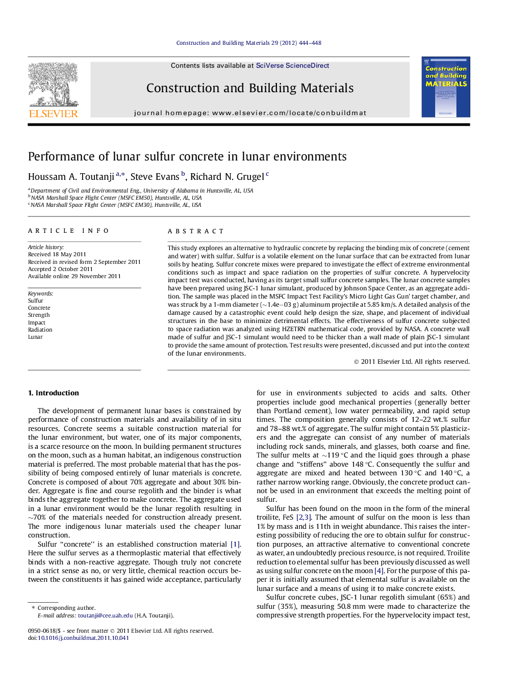 Performance of lunar sulfur concrete in lunar environments