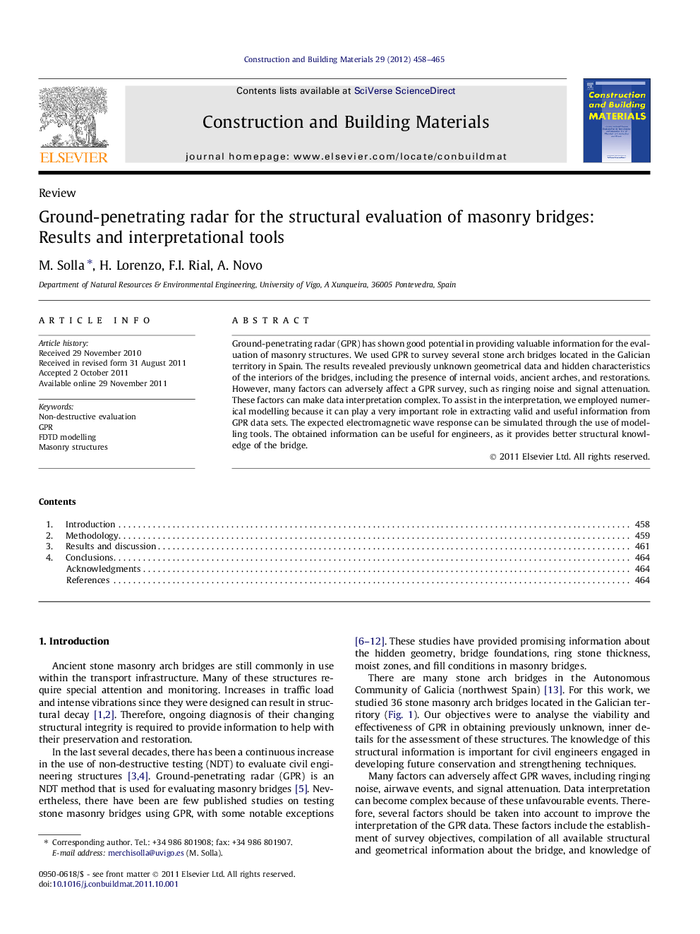 Ground-penetrating radar for the structural evaluation of masonry bridges: Results and interpretational tools