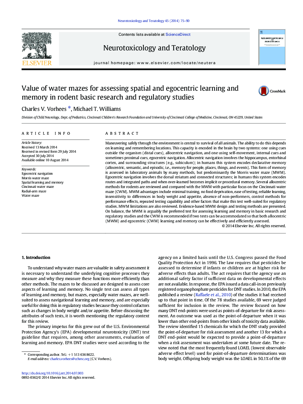 Value of water mazes for assessing spatial and egocentric learning and memory in rodent basic research and regulatory studies