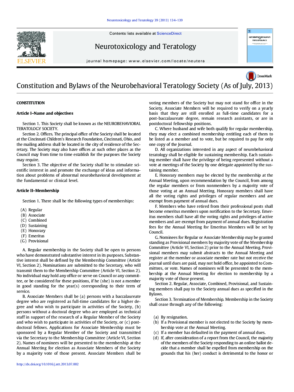 Constitution and Bylaws of the Neurobehavioral Teratology Society (As of July, 2013)