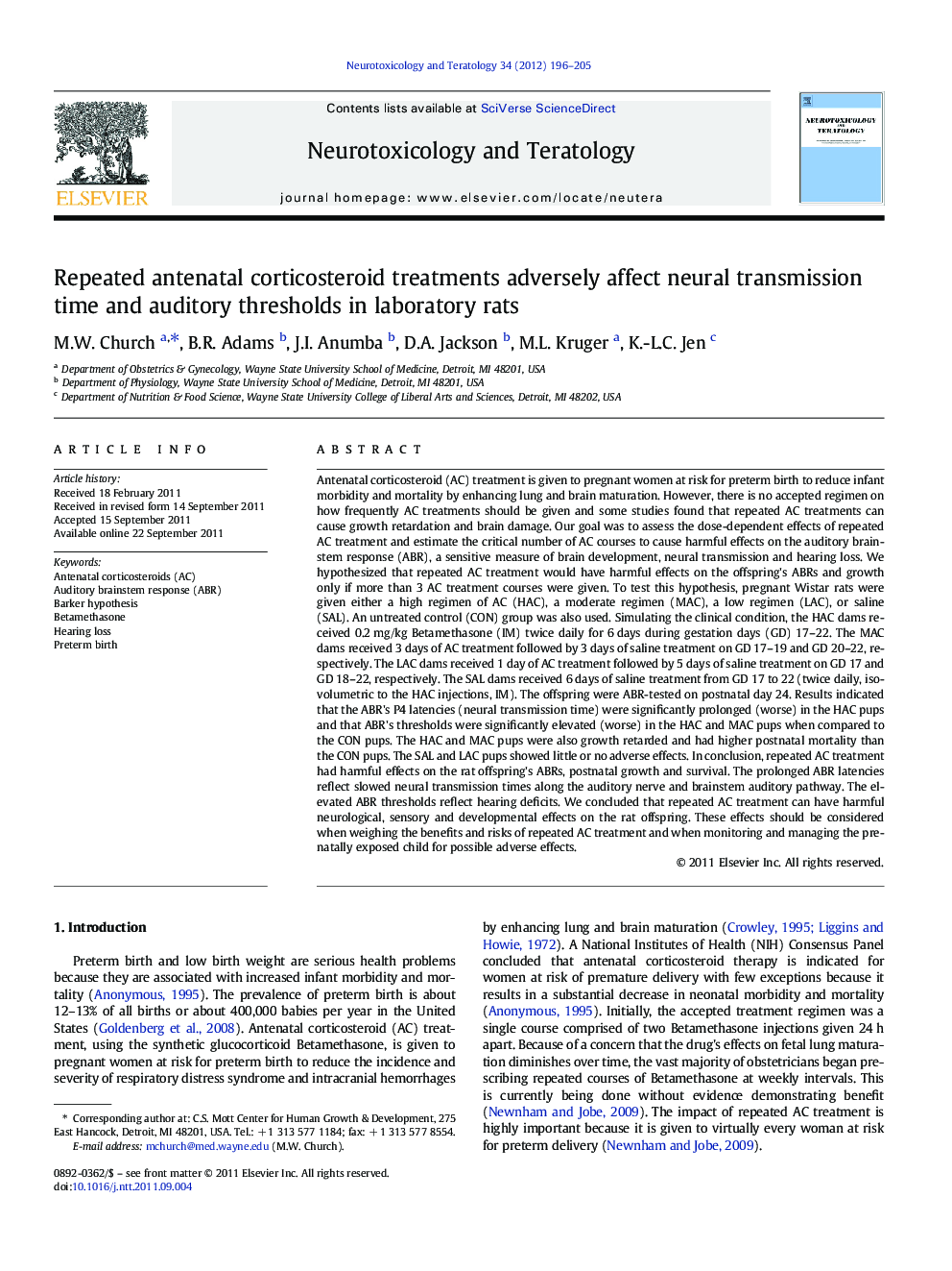 Repeated antenatal corticosteroid treatments adversely affect neural transmission time and auditory thresholds in laboratory rats