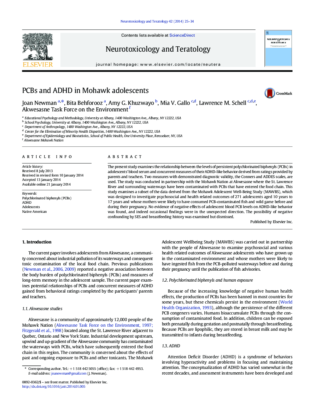 PCBs and ADHD in Mohawk adolescents