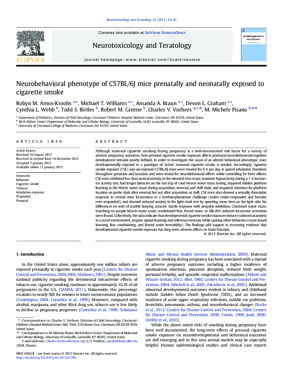 Neurobehavioral phenotype of C57BL/6J mice prenatally and neonatally exposed to cigarette smoke