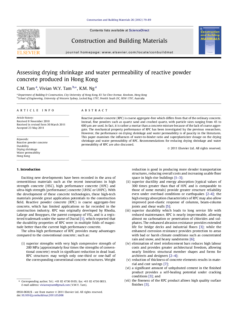 Assessing drying shrinkage and water permeability of reactive powder concrete produced in Hong Kong