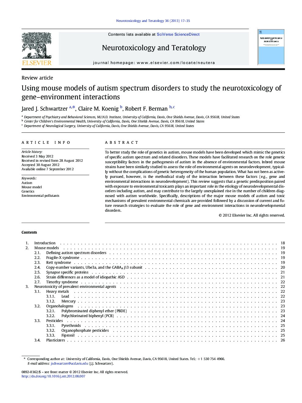 Using mouse models of autism spectrum disorders to study the neurotoxicology of gene–environment interactions