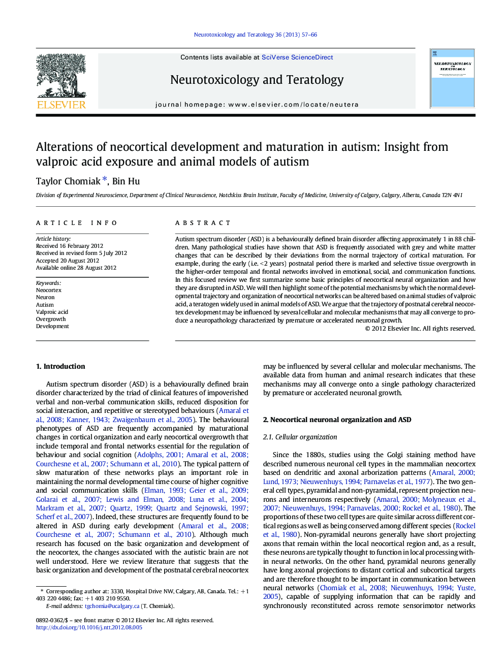 Alterations of neocortical development and maturation in autism: Insight from valproic acid exposure and animal models of autism