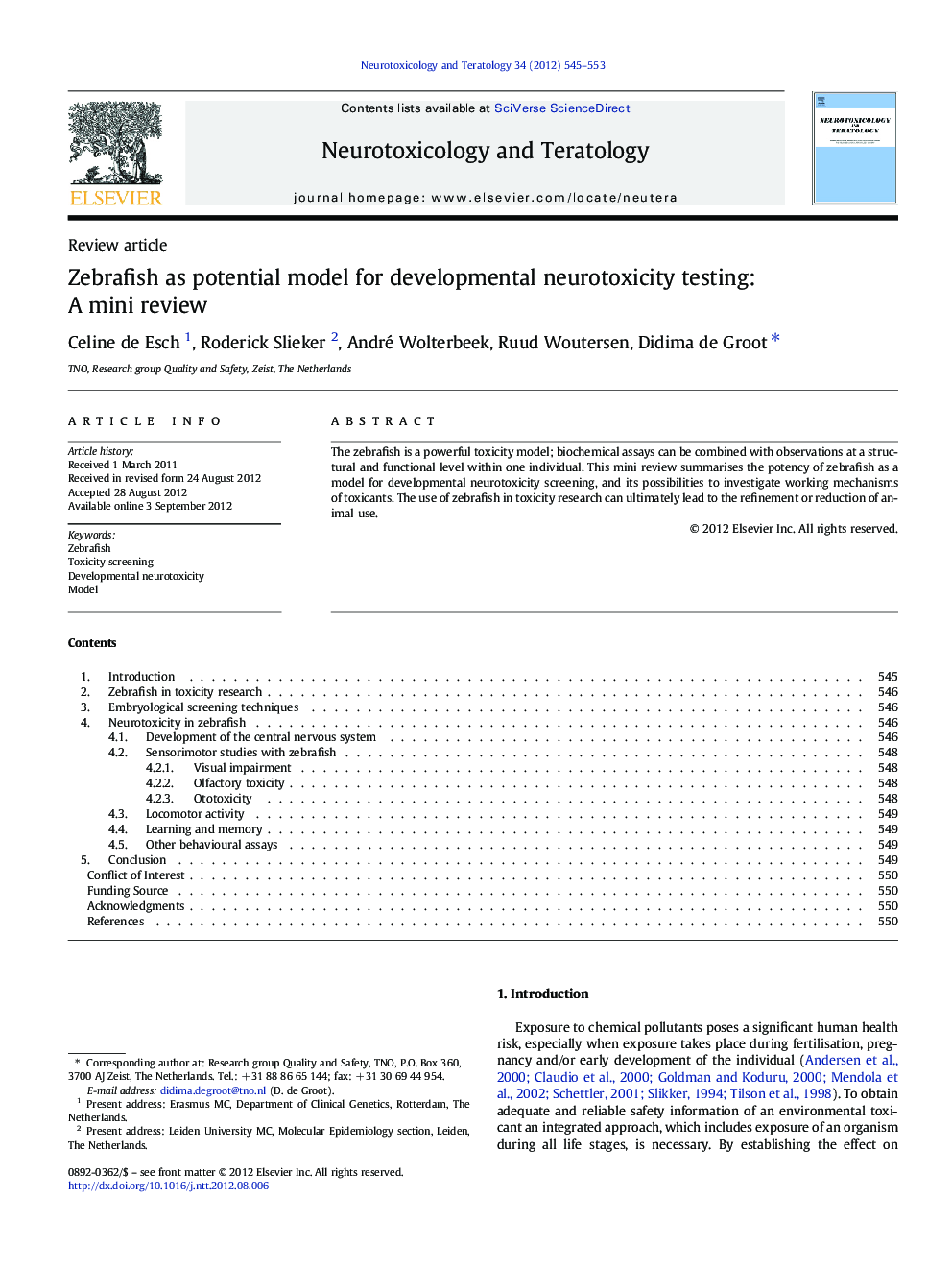 Zebrafish as potential model for developmental neurotoxicity testing: A mini review