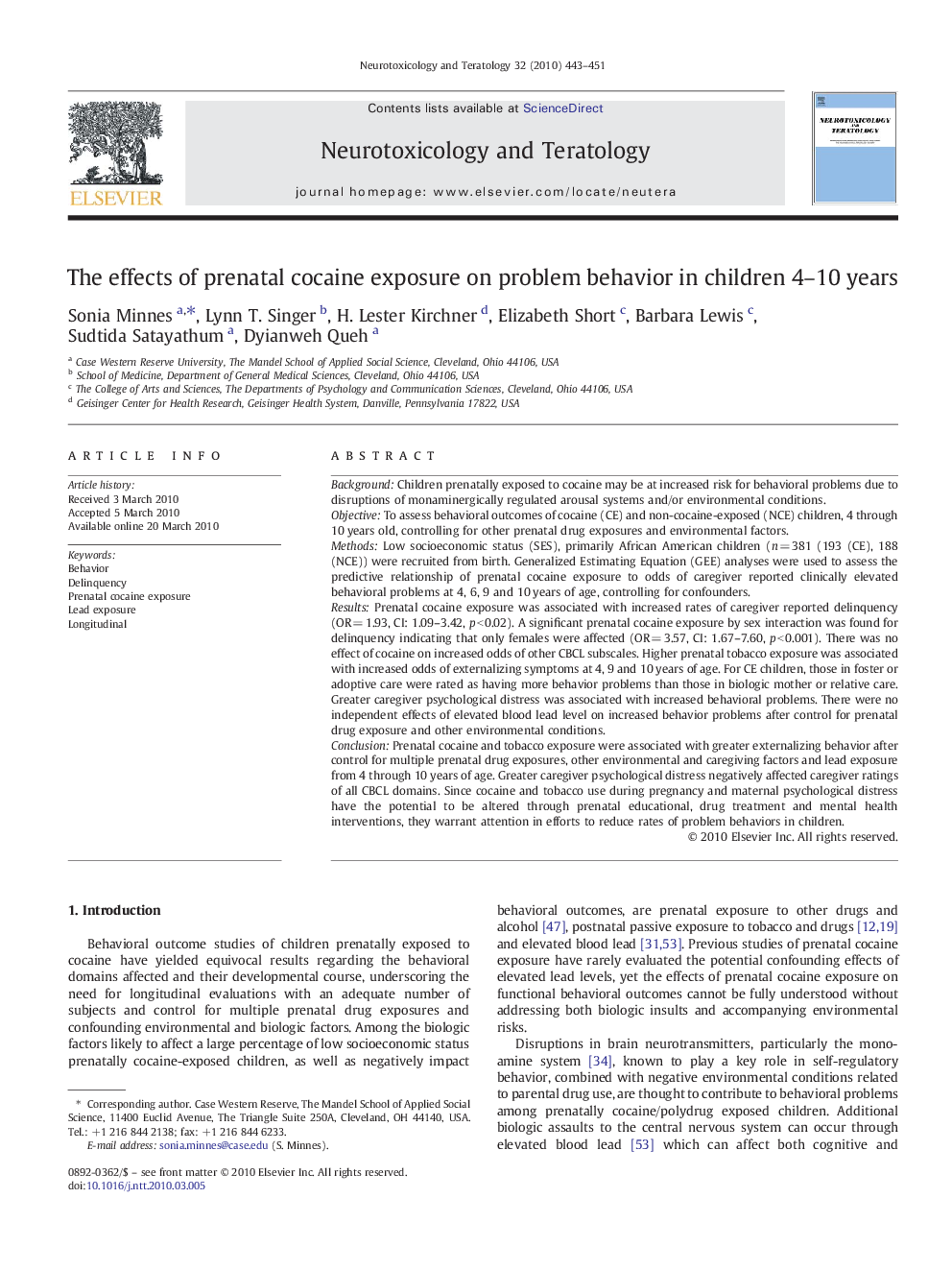 The effects of prenatal cocaine exposure on problem behavior in children 4–10 years