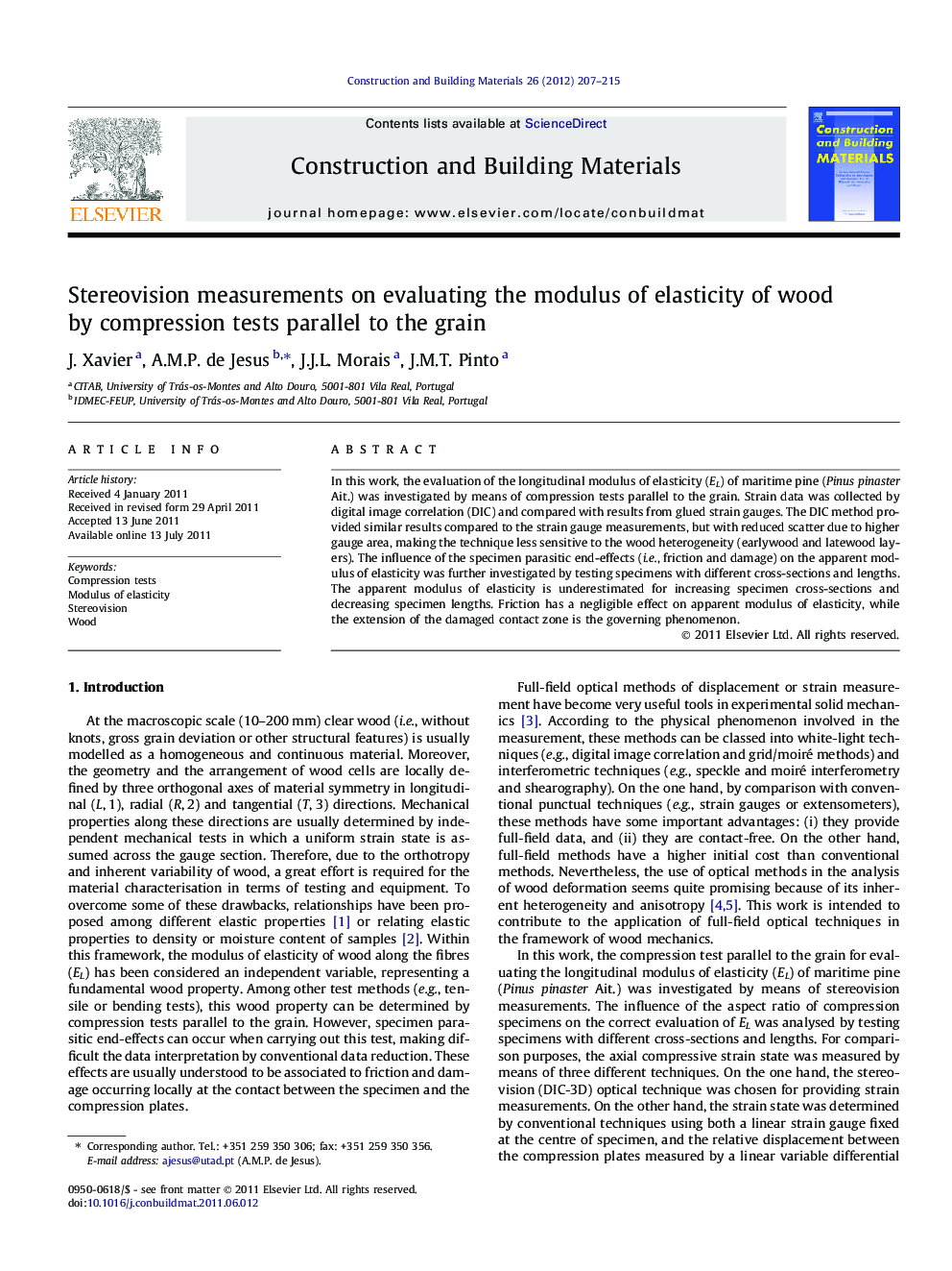 Stereovision measurements on evaluating the modulus of elasticity of wood by compression tests parallel to the grain