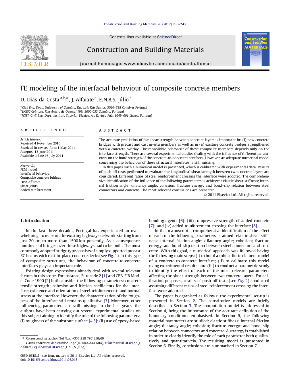 FE modeling of the interfacial behaviour of composite concrete members