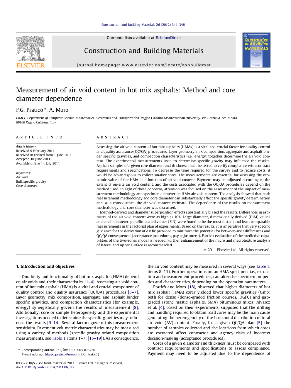 Measurement of air void content in hot mix asphalts: Method and core diameter dependence