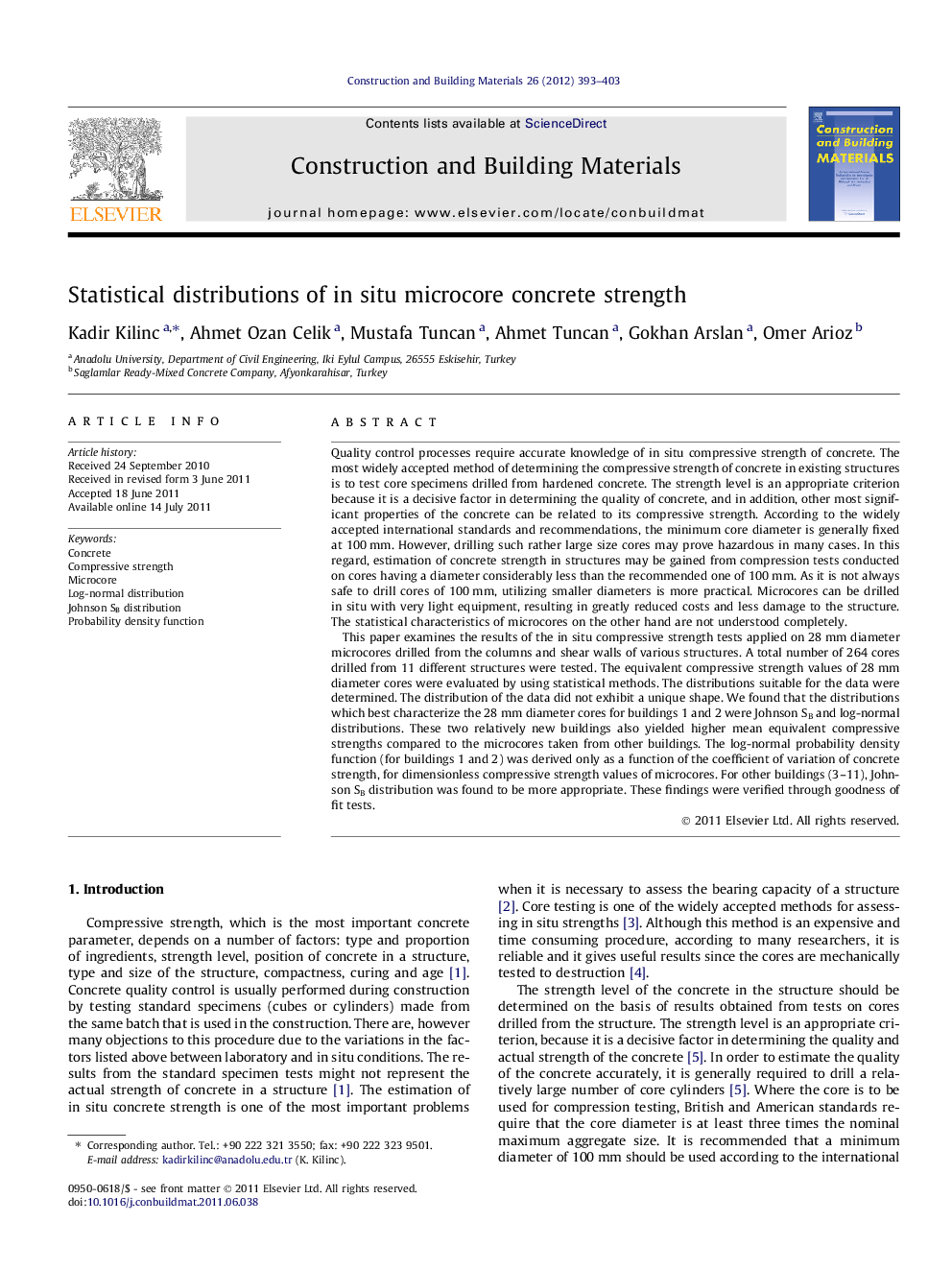 Statistical distributions of in situ microcore concrete strength