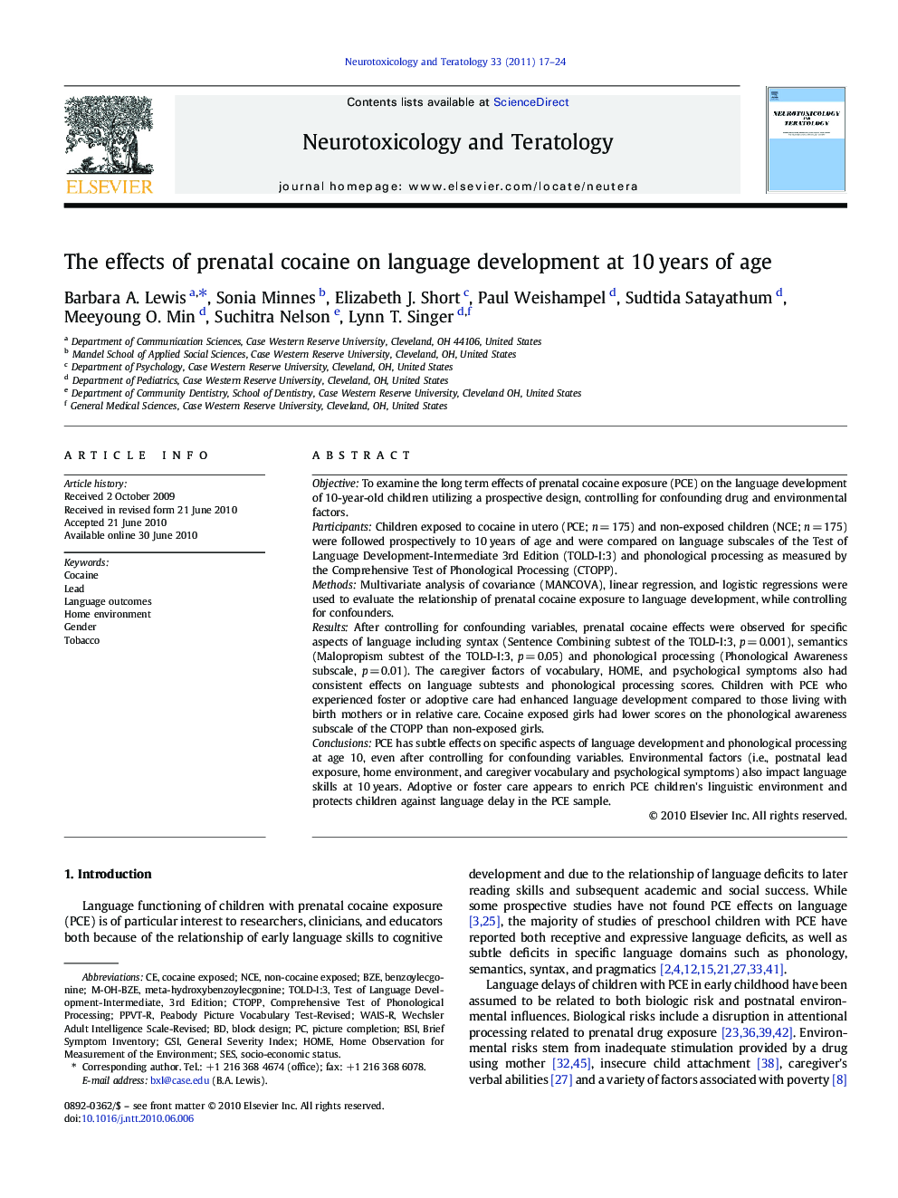 The effects of prenatal cocaine on language development at 10Â years of age