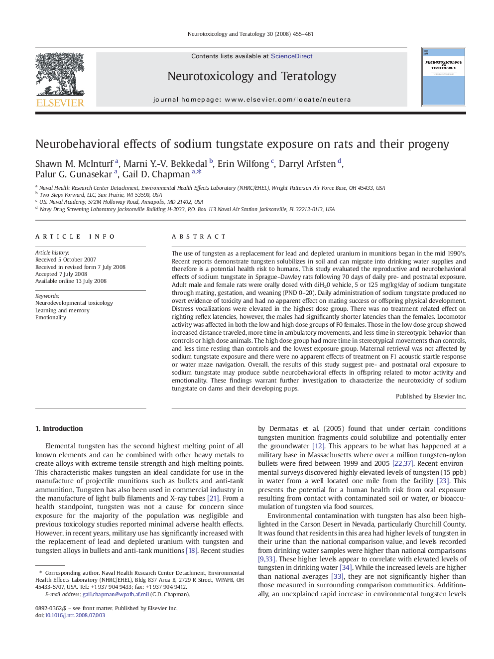 Neurobehavioral effects of sodium tungstate exposure on rats and their progeny