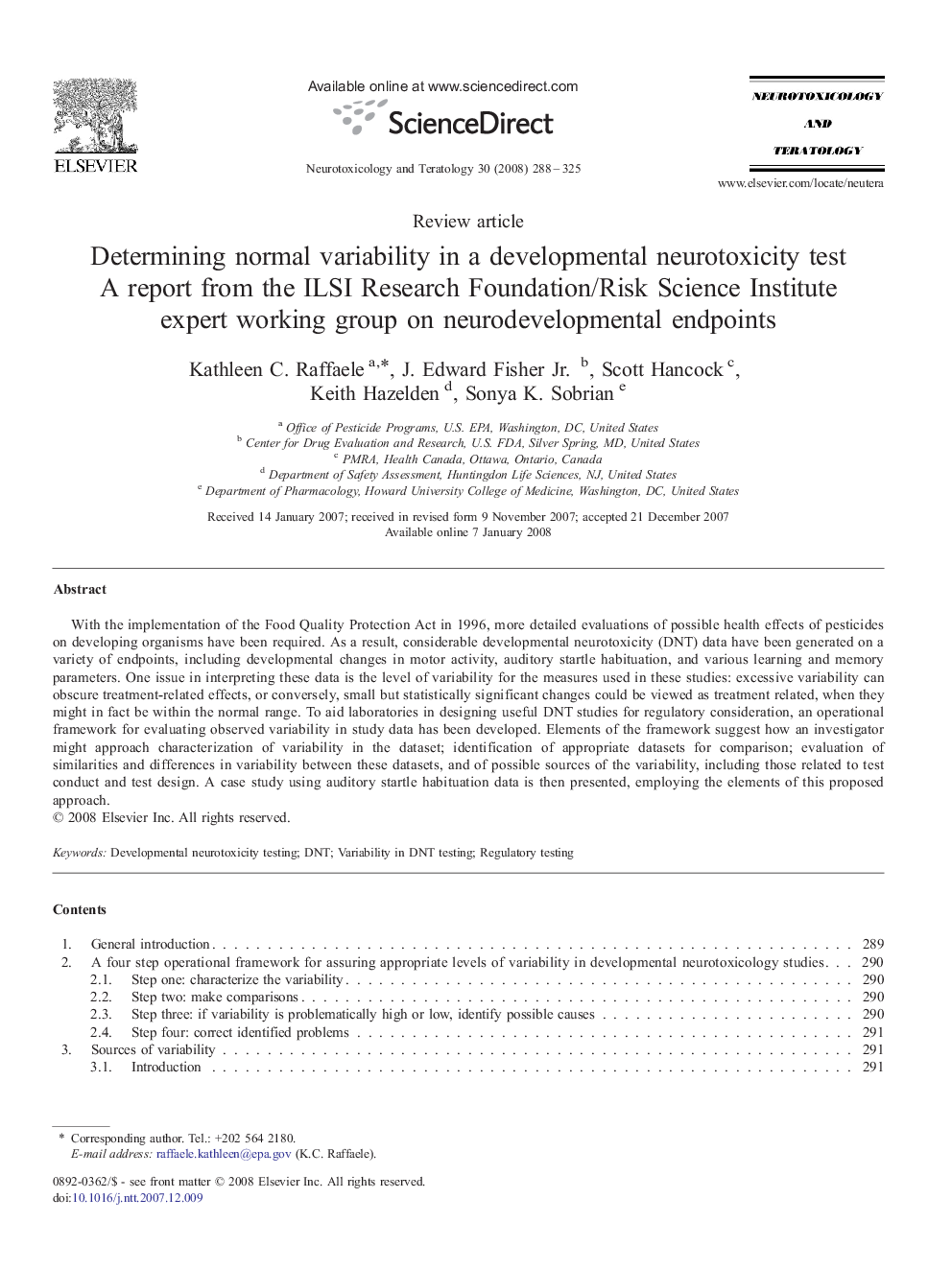 Determining normal variability in a developmental neurotoxicity test A report from the ILSI Research Foundation/Risk Science Institute expert working group on neurodevelopmental endpoints