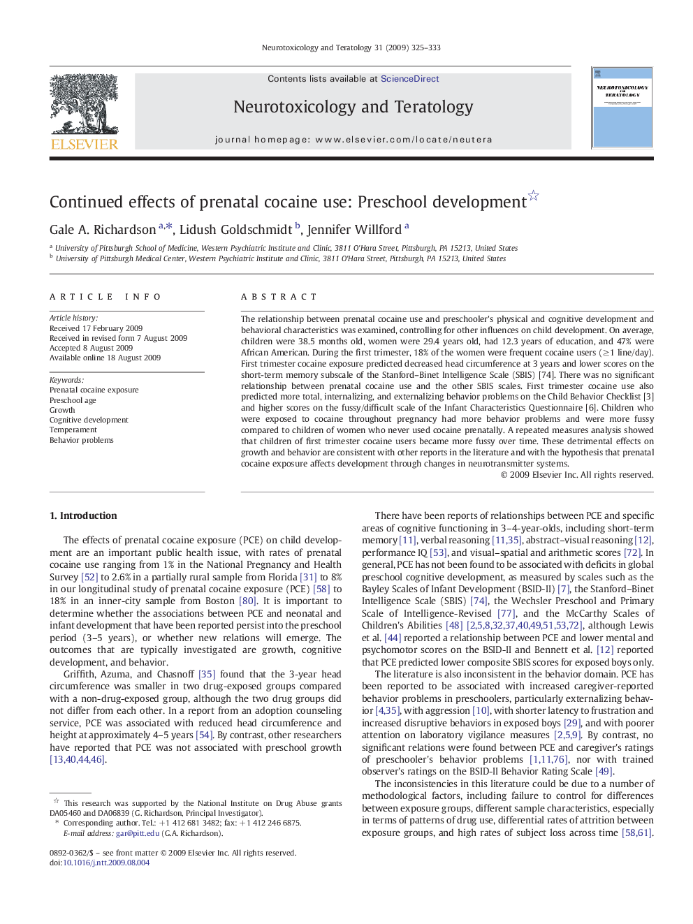 Continued effects of prenatal cocaine use: Preschool development 