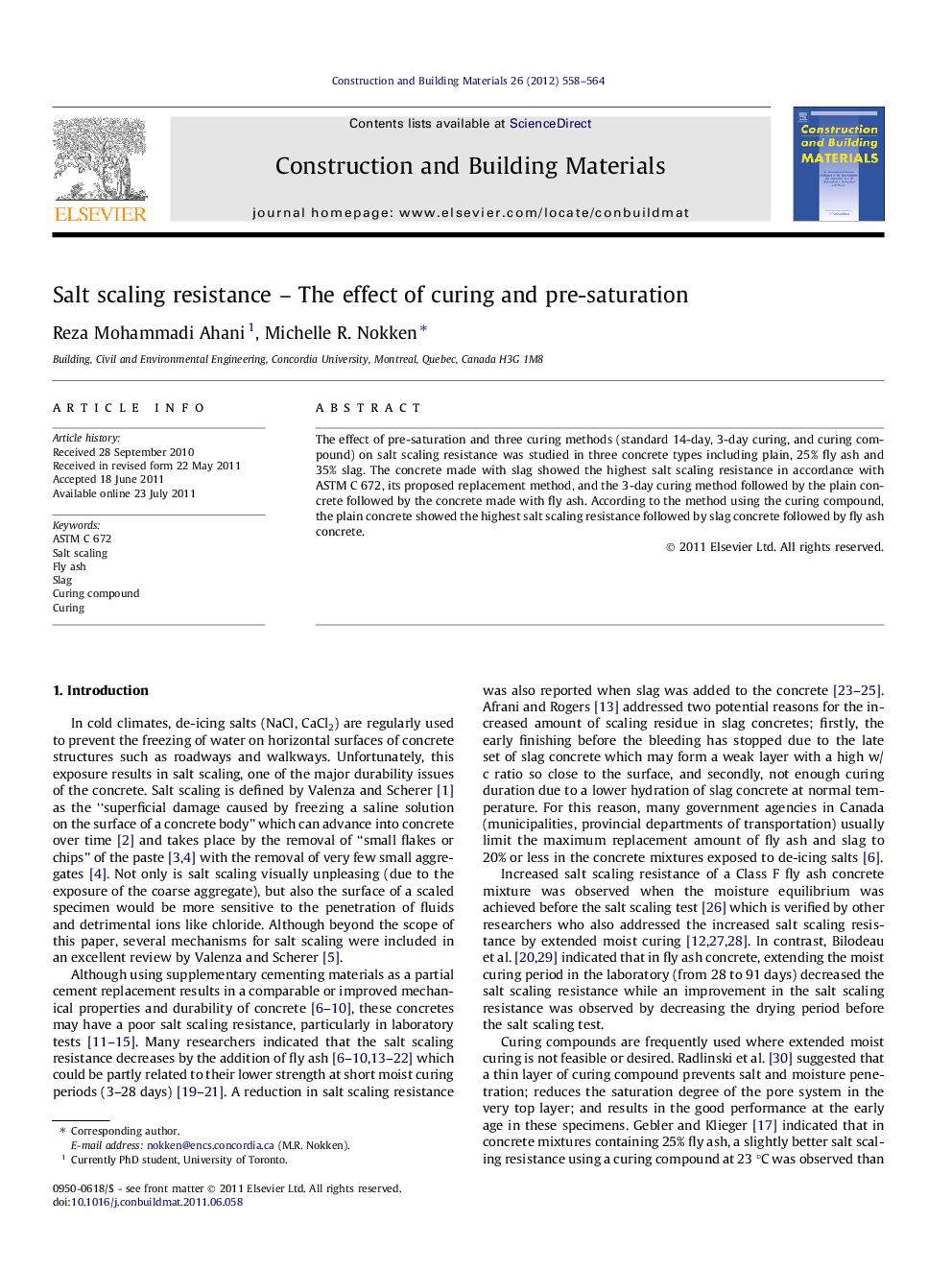 Salt scaling resistance – The effect of curing and pre-saturation