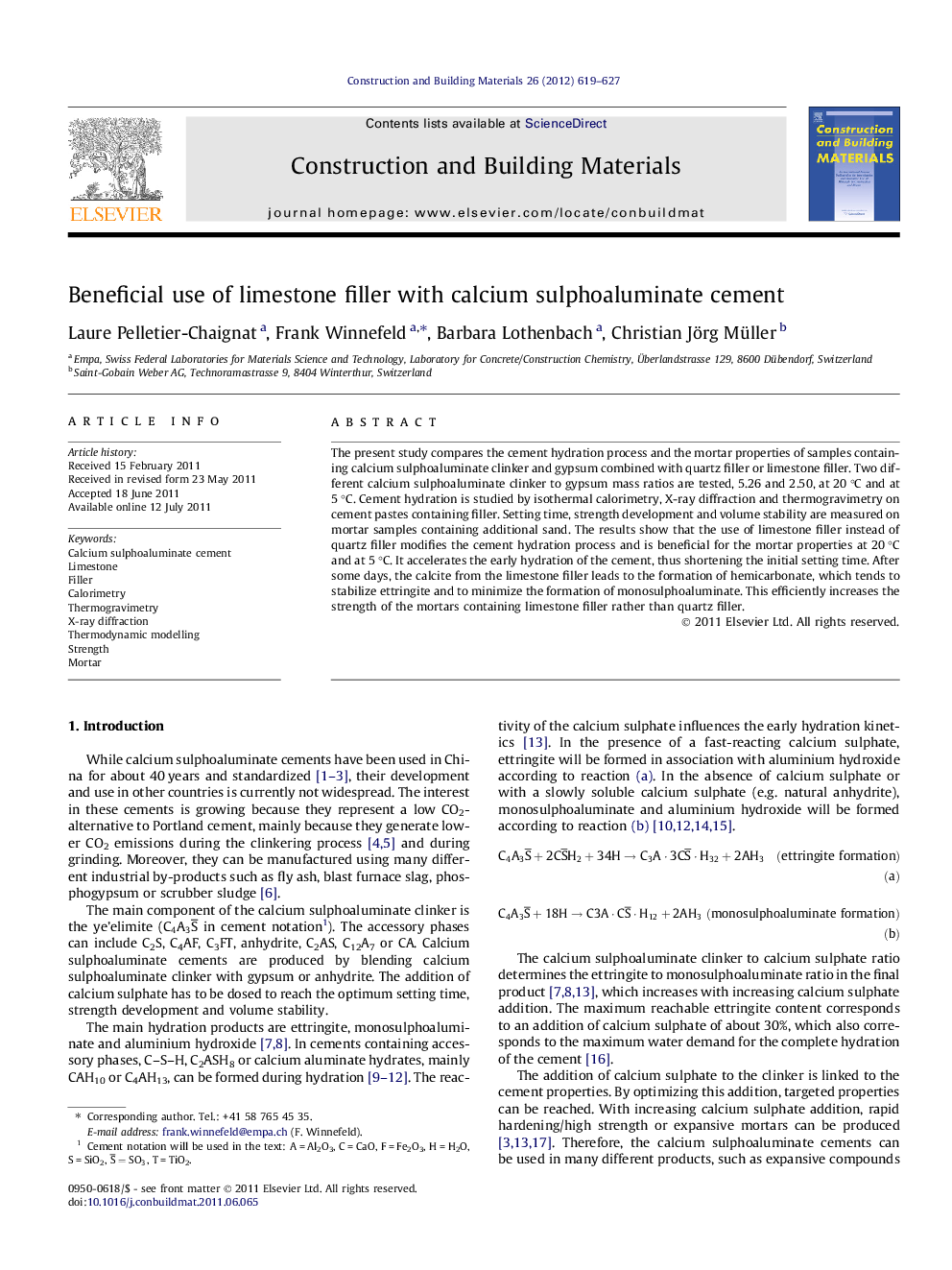 Beneficial use of limestone filler with calcium sulphoaluminate cement