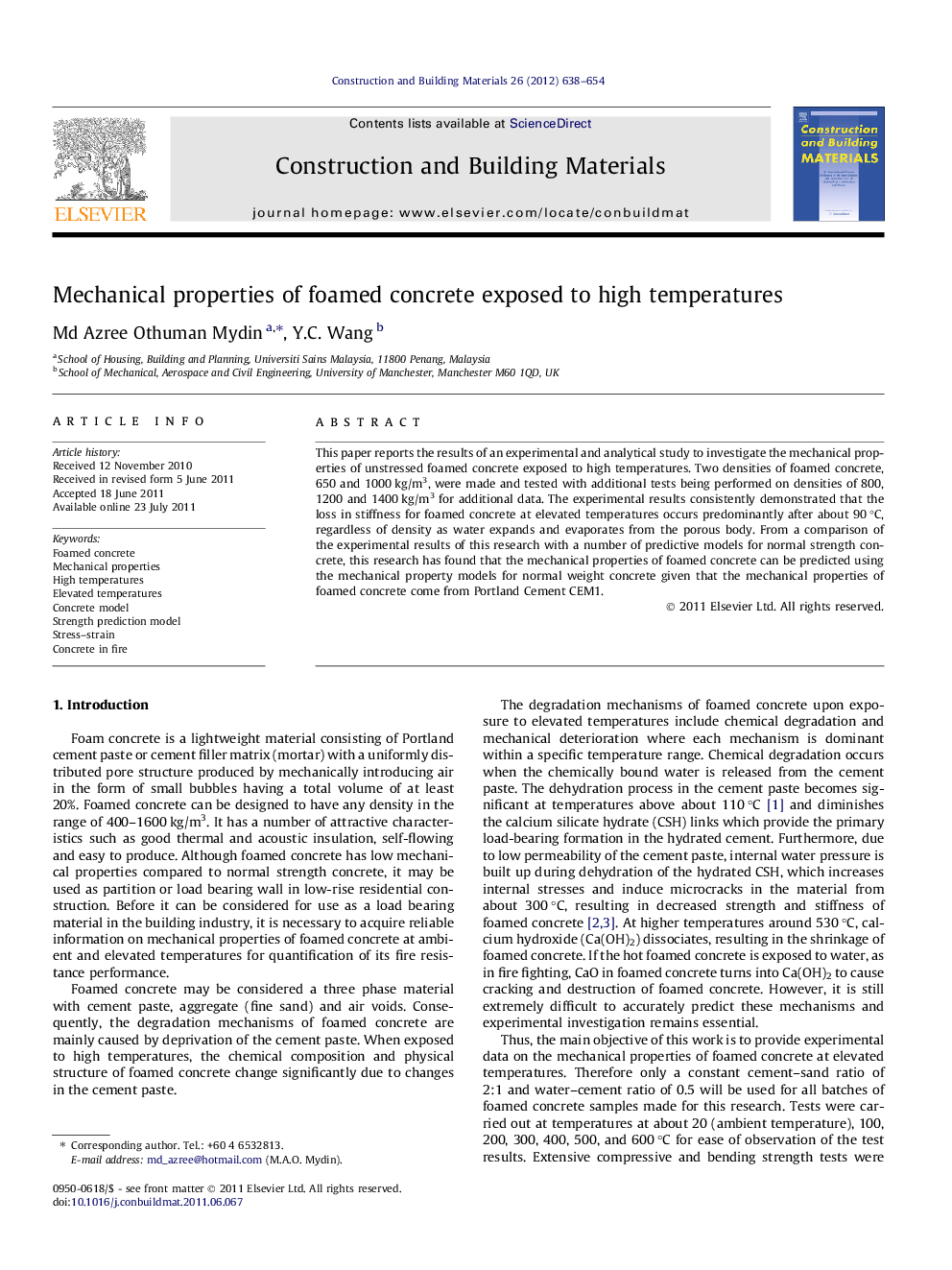 Mechanical properties of foamed concrete exposed to high temperatures