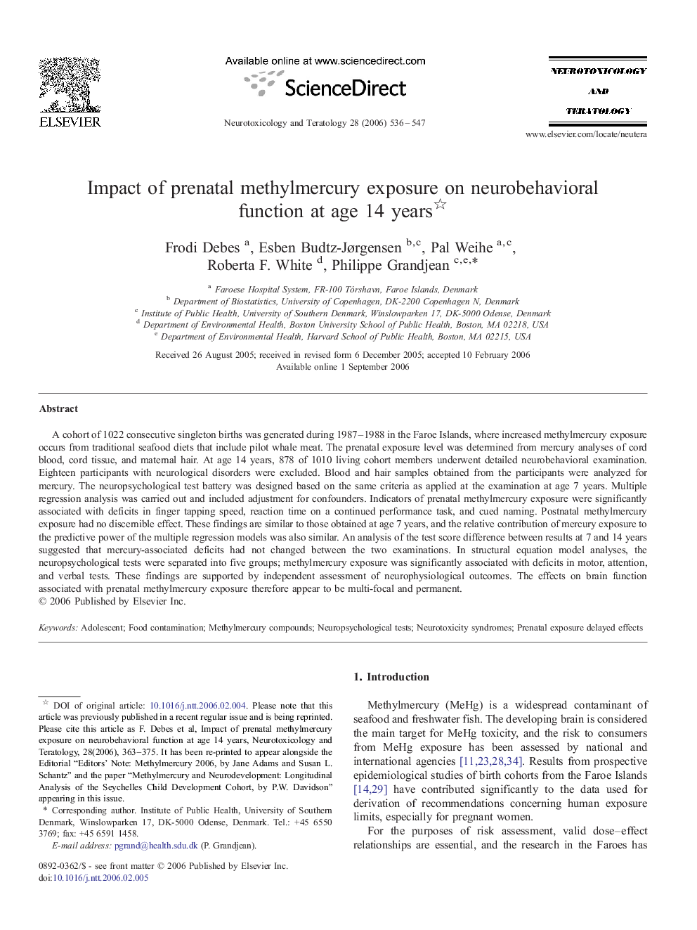 Impact of prenatal methylmercury exposure on neurobehavioral function at age 14 years 