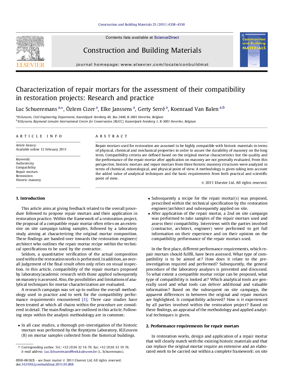 Characterization of repair mortars for the assessment of their compatibility in restoration projects: Research and practice