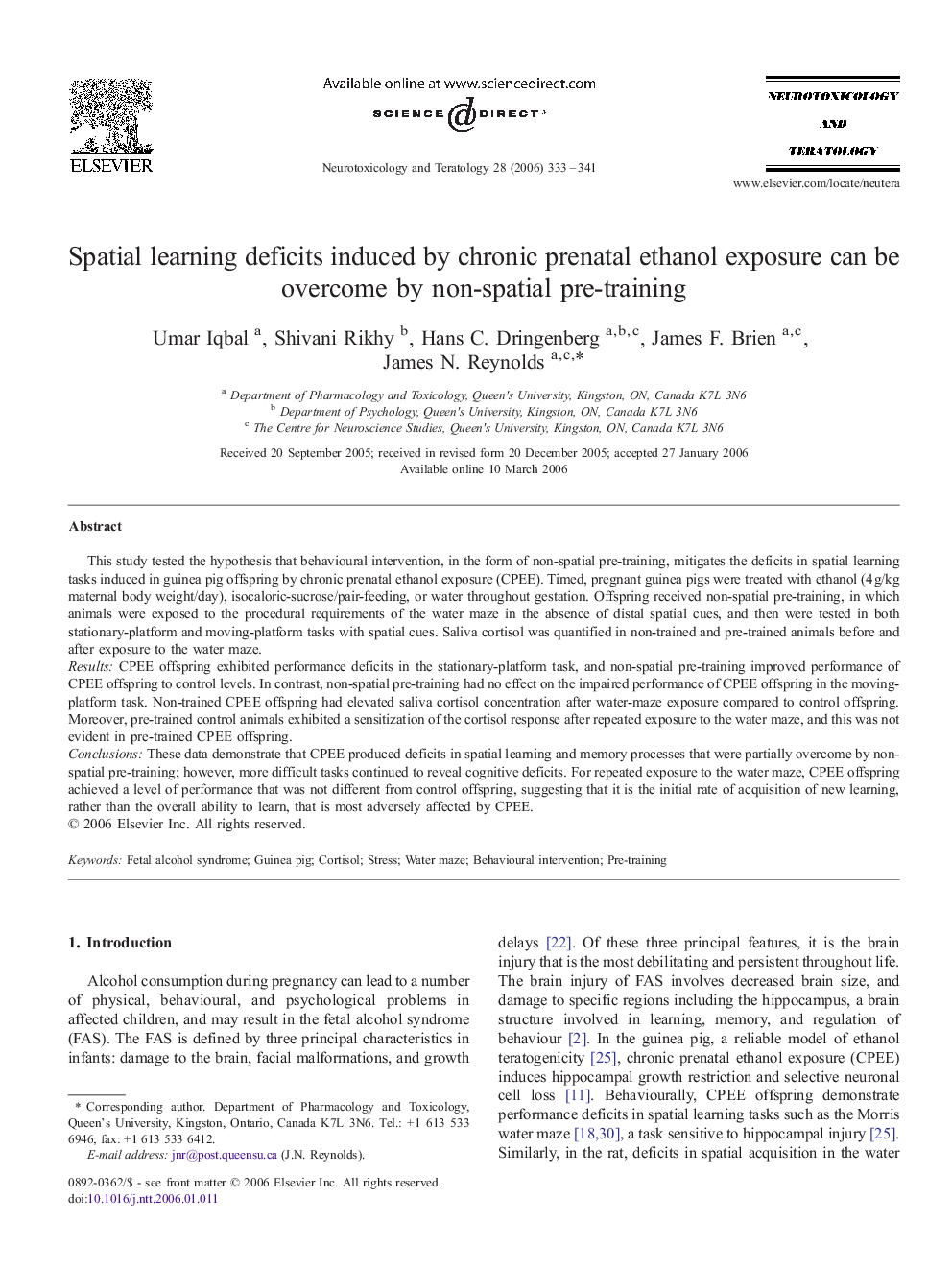 Spatial learning deficits induced by chronic prenatal ethanol exposure can be overcome by non-spatial pre-training