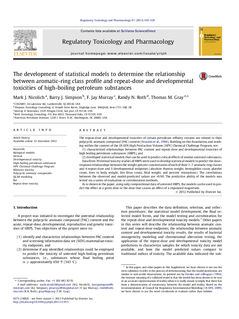 The development of statistical models to determine the relationship between aromatic-ring class profile and repeat-dose and developmental toxicities of high-boiling petroleum substances