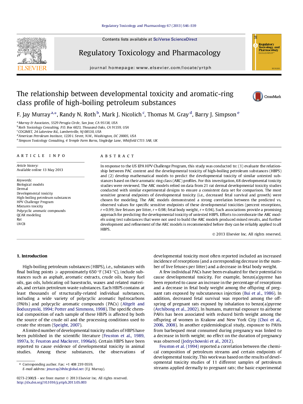 The relationship between developmental toxicity and aromatic-ring class profile of high-boiling petroleum substances