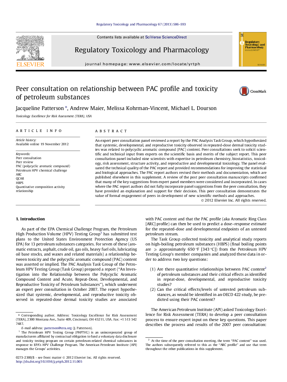 Peer consultation on relationship between PAC profile and toxicity of petroleum substances