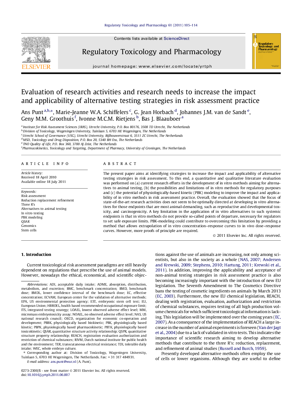 Evaluation of research activities and research needs to increase the impact and applicability of alternative testing strategies in risk assessment practice